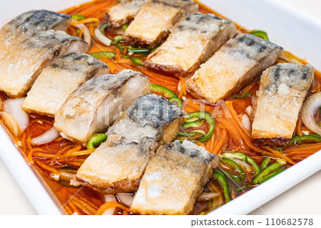 Nanban pickled mackerel in a enamel vat Nanban pickled mackerel in a enamel vat 110682578