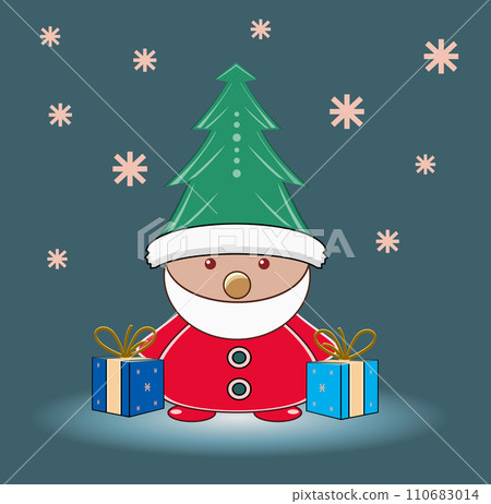 Merry Christmas and Happy New Year card. Santa Claus with gifts. Vector 110683014