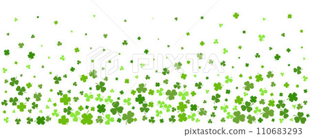 St. Patrick Day shamrock clover background. Seamless vector border with flying green leaves for posters banners and greeting cards. 110683293