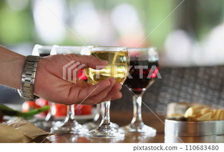 Male person take glass of alcoholic drink from bar, cooling beverage, champagne or wine Male person take glass of alcoholic drink from bar, cooling beverage, champagne or wine 110683480