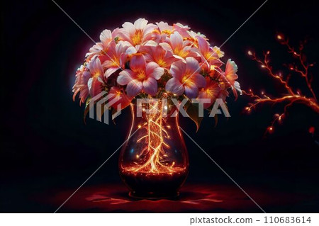 Flower wrapped in flames (AI illustration) 110683614