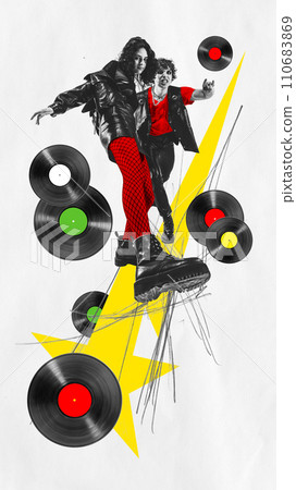 Marketing for a music production software, illustrating the creation of energetic rock tracks. 110683869