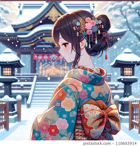 來年拜訪的一位身著和服的美麗女子的回顧[AI生成的圖像] 110683914