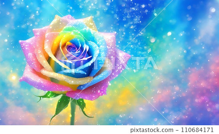 藍天和新鮮彩虹玫瑰背景AI生成圖像 110684171