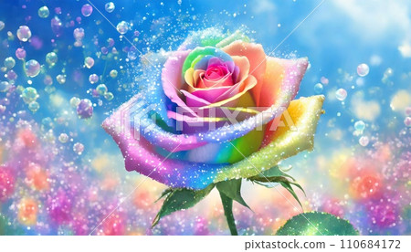 藍天和新鮮彩虹玫瑰背景AI生成圖像 110684172