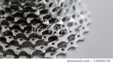 Bicycle roller chain, part of vehicle that transfer power from pedals to drive Bicycle roller chain, part of vehicle that transfer power from pedals to drive 110684176