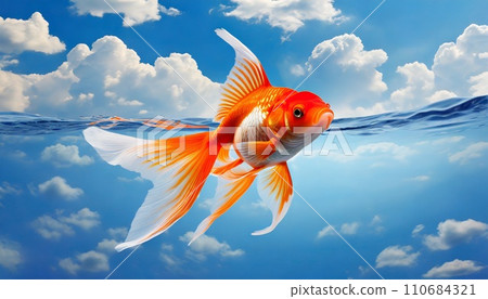 AI 生成的金魚在水下和藍天中優雅遊動的圖像 110684321