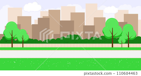 Street in public park with nature landscape and building background vector illustration 110684463