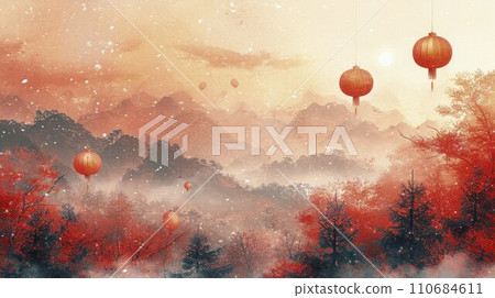 Celebrate in Style: Shang Dynasty Influence on Christmas Background with Minimalist Red and Orange Elements Celebrate in Style: Shang Dynasty Influence on Christmas Background with Minimalist Red and Orange Elements 110684611
