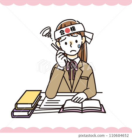 Female student worried about studying for entrance exams 110684652