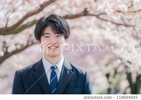 櫻花樹和新生入學和畢業新生活形象男“AI生成圖像” 110684685