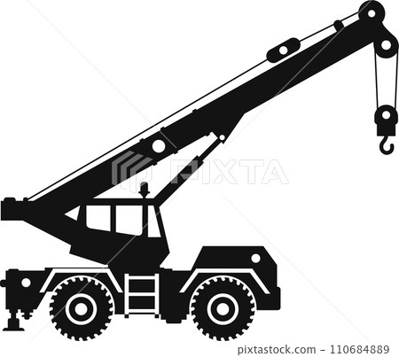 Silhouette of Mobile Crane Icon in Flat Style. Vector Illustration 110684889