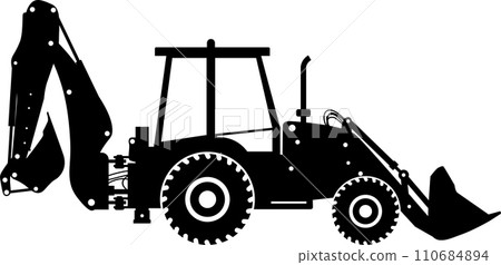 Silhouette of Wheel Backhoe Loader Icon in Flat Style. Vector Illustration 110684894