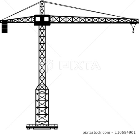 Silhouette of Construction Tower Crane Icon in Flat Style. Vector Illustration Silhouette of Construction Tower Crane Icon in Flat Style. Vector Illustration 110684901