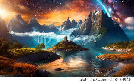 Fantasy world landscape AI generated image Fantasy world landscape AI generated image 110684946