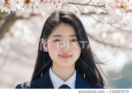 櫻花樹和新生入學/畢業圖像女孩“AI生成圖像” 110685070