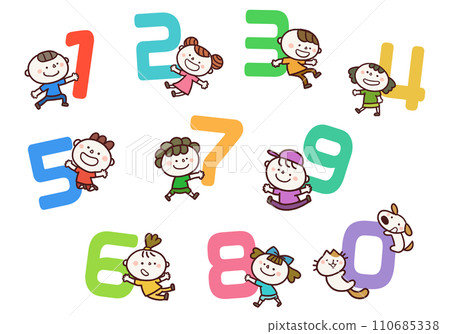 Illustrations of numbers 0 to 9 and cute children Illustrations of numbers 0 to 9 and cute children 110685338