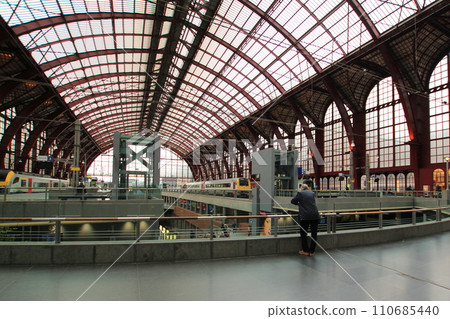 The train shed at Antwerp Central Station with its spectacular arches (Antwerp, Belgium) 110685440