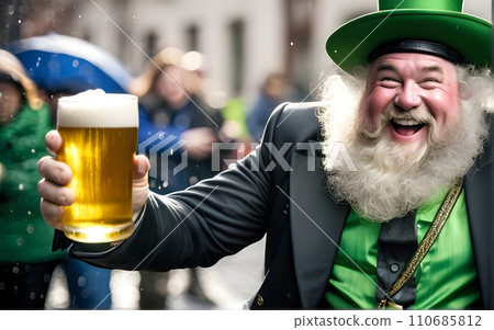 St Patrick's Day. Bearded man in green men hats celebrate Patricks Day. St Patrick's Day Party. Green men hat or top hats. Green hat with clover. Saint Patrick having fun. Ireland traditional St Patrick's Day. Bearded man in green men hats celebrate Patricks Day. St Patrick's Day Party. Green men hat or top hats. Green hat with clover. Saint Patrick having fun. Ireland traditional 110685812