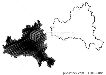 Korneuburg district (Republic of Austria or osterreich, Lower Austria or Niederosterreich state) map vector illustration, scribble sketch Bezirk Korneuburg map 110686084