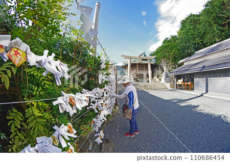 人們在北九州市關門海峽的守護神和風神社抽神簽 人們在北九州市關門海峽的守護神和風神社抽神簽 110686454
