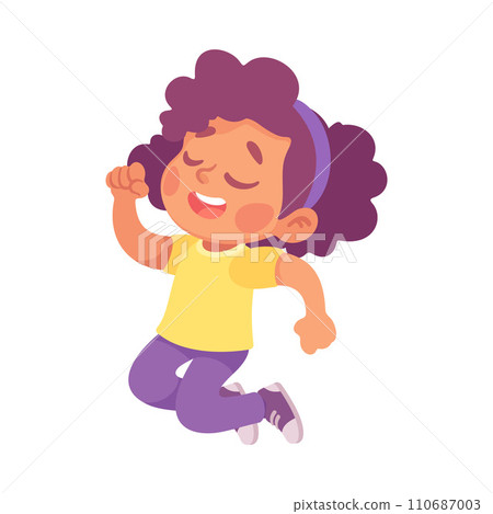 Happy Girl Hopping Playing Game Having Fun Vector Illustration 110687003