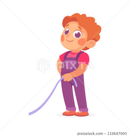 Happy Boy Playing with Rope Game Having Fun Vector Illustration 110687005