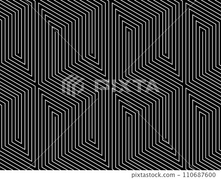 Abstract geometric pattern with stripes, lines. Seamless vector background. White and black ornament. Simple lattice graphic design. Abstract geometric pattern with stripes, lines. Seamless vector background. White and black ornament. Simple lattice graphic design. 110687600