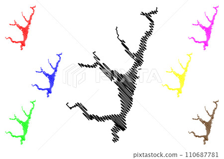 Lake Te Anau (New Zealand, Oceania, South Island) map vector illustration, scribble sketch Whakatipu map 110687781