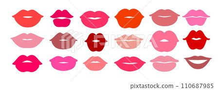 Collection of pink and red lips isolated doodles 110687985