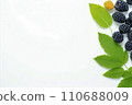 AI-generated content. Botanical border of blackberry berries and leaves on white background 110688009