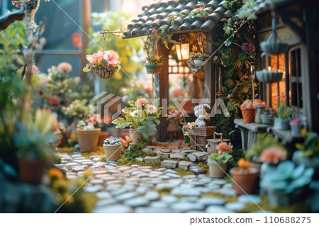 3d cute a little girl plant the pot nature background. 110688275