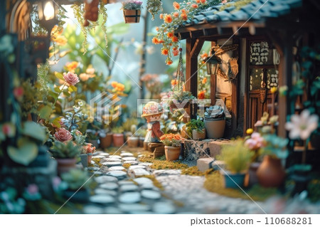 3d cute a little girl plant the pot nature background. 110688281