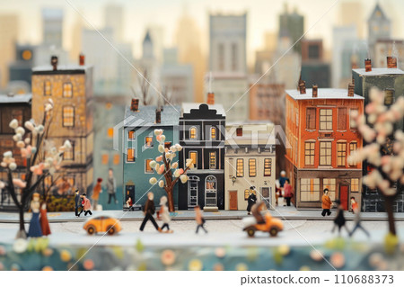 Watercolor painting of crowd of people walking in urban city. Watercolor painting of crowd of people walking in urban city. 110688373