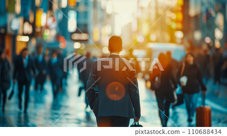 Time-lapse effect of pedestrians crossing downtown. Business and time flow image. AI image Time-lapse effect of pedestrians crossing downtown. Business and time flow image. AI image 110688434