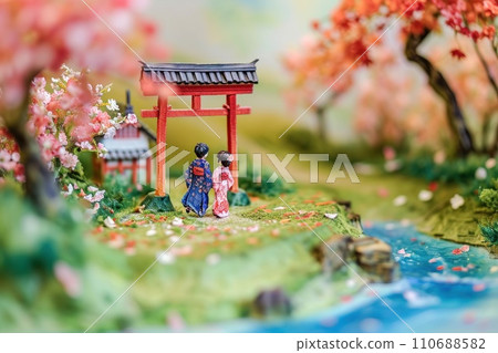 Cute watercolor paint of love couple on a date in spring. 110688582