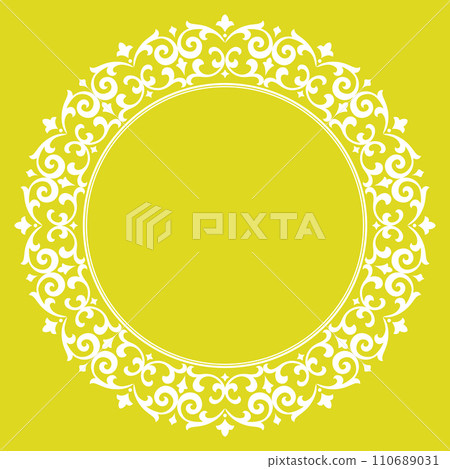 Decorative frame Elegant vector element for design in Eastern style, place for text. Floral yellow and white border. Lace illustration for invitations and greeting cards 110689031