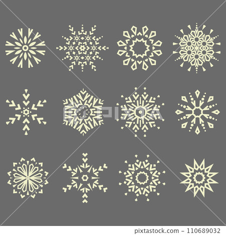 Snowflakes icon collection. Graphic modern gray and beige ornament 110689032