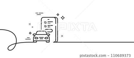 Car registration line icon. Continuous one line with curl. Online warranty sign. Mobile phone app symbol. Car registration single outline ribbon. Loop curve pattern. Vector Car registration line icon. Continuous one line with curl. Online warranty sign. Mobile phone app symbol. Car registration single outline ribbon. Loop curve pattern. Vector 110689373