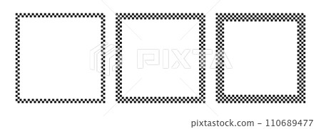 Square checker frames. Racing chess borders. Design for text for start, finish or winner. Pack of isolated elements on a white background. 110689477