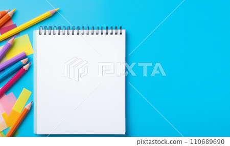 AI-generated content. Back to school with school supplies, stationery and notebook with empty space 110689690