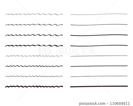 Set of hand-drawn straight and wavy lines, cute and stylish borders, black and white Set of hand-drawn straight and wavy lines, cute and stylish borders, black and white 110689811
