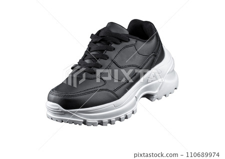 Black sneaker with white sole. Sport shoes. 110689974