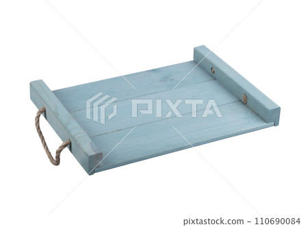 Turquoise wooden tray on a white background. Turquoise wooden tray on a white background. 110690084