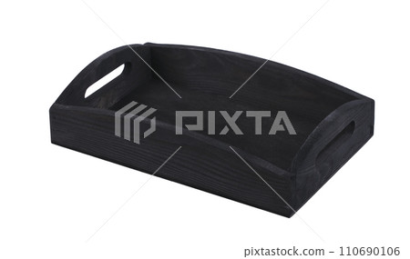 Black wooden box on a white background. Tray. 110690106
