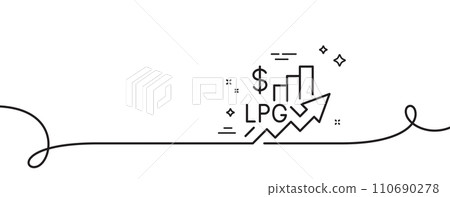 Rise price line icon. Continuous one line with curl. LPG excise duty sign. Gas tax rate symbol. Rise price single outline ribbon. Loop curve pattern. Vector 110690278