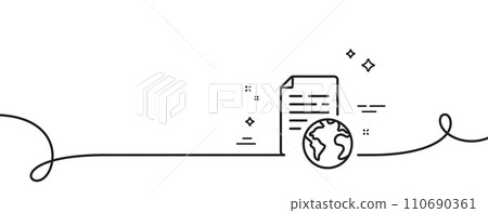 Internet document line icon. Continuous one line with curl. Doc file page sign. Office note symbol. Internet document single outline ribbon. Loop curve pattern. Vector 110690361