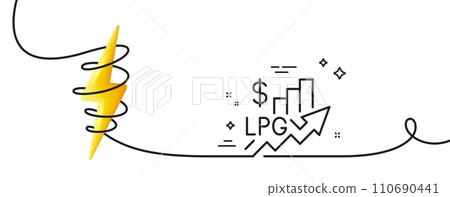 Rise price line icon. Continuous one line with curl. LPG excise duty sign. Gas tax rate symbol. Rise price single outline ribbon. Loop curve with energy. Vector 110690441