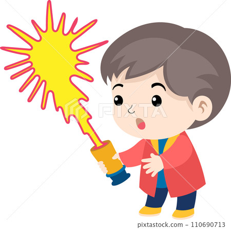 Illustration of the celebration party, Boy is lighting fireworks enlivening the atmosphere 110690713