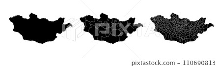Set of isolated Mongolia maps with regions. Isolated borders, departments, municipalities. 110690813
